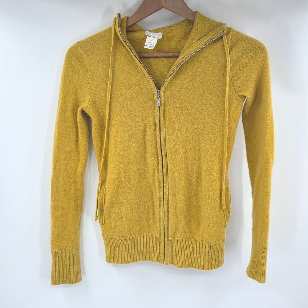 J. Crew Magnifica 100% Cashmere Full Zip Hoodie Sweater Yellow XS